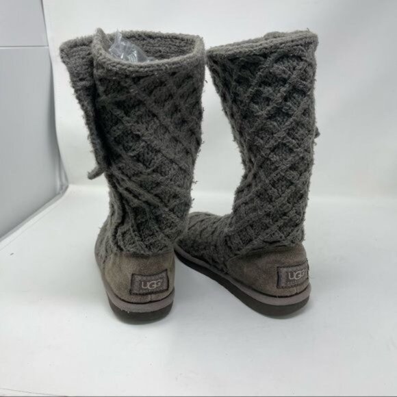 UGG Australia 1000210 Lattice Cardy GRAY Knit 2-Button Boots SIZE 3 - Picture 10 of 16